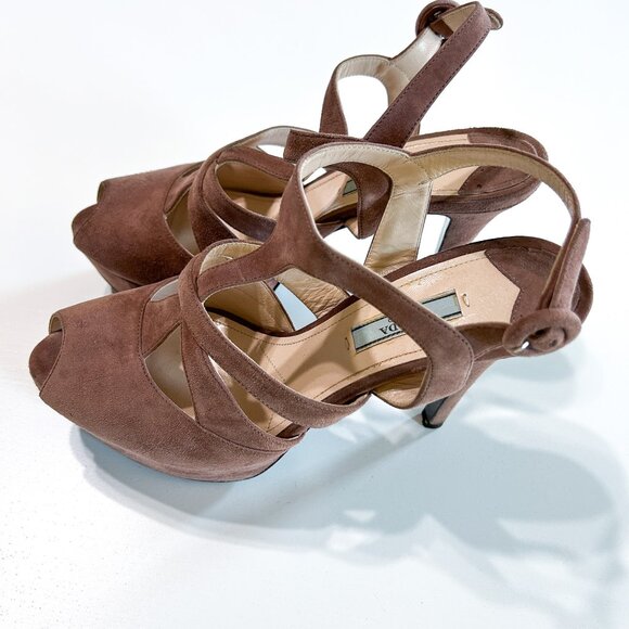 Prada Suede Platform T Strap Strappy Pump High Heels EU Size 38.5 - Picture 5 of 8